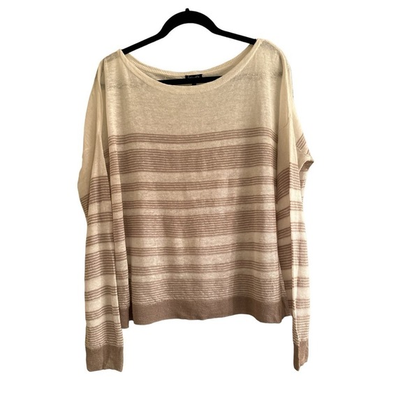 Splendid Women's Long Sleeve Linen Striped Pullover Sweater Size XL Beige White - Picture 1 of 7